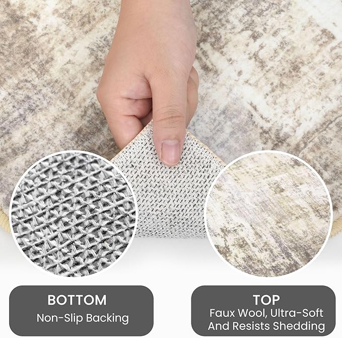 IOHOUZE Abstract Runner Rug 3x12 Ft Washable Runners for Hallways, Non Slip Kitchen Runner Printed Faux Wool Entryway Runner Indoor, Modern Abstract Floor Carpet for Hall Kitchen, Beige Brown