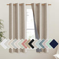 NICETOWN Oatmeal Thick Linen Blend 100% Blackout Curtains 63" Long 2 Panels Set for Bedroom, 42" Wide, Rustic Grommet Thermal Insulated Flax Textured Full Blackout Window Draperies with Grey Liners