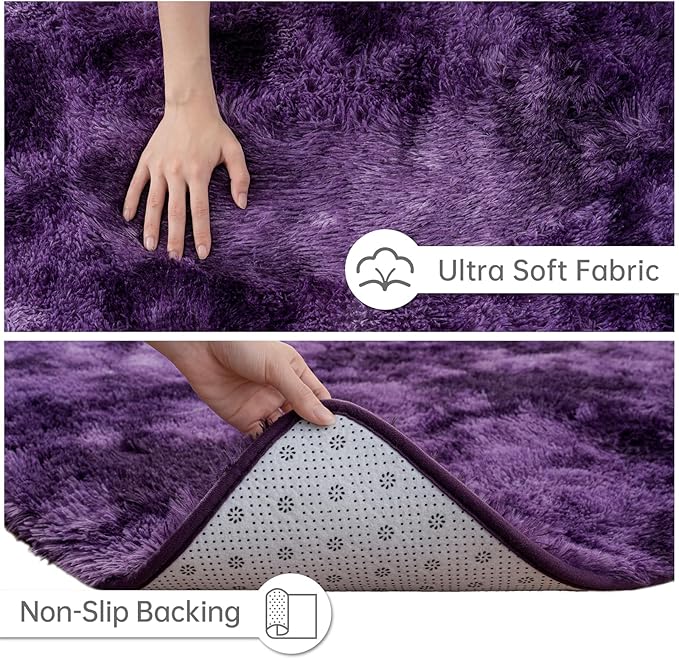 Goideal Fluffy Rug for Bedroom Living Room, 5x7 Purple Area Rugs, Faux Fur Shag Modern Carpet Ultra Soft Girls Boys Room Home Decor, Tie-Dyed