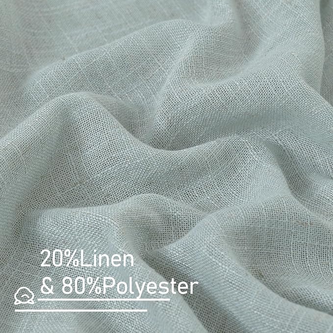 LAMIT Semi Sheer Linen Curtains 48 Inch Length, Light Filtering Panels Back Tab and Rod Pocket Neutral Drapes for Kitchen/Window/Loft Room, Greyish Blue, 2 Panels, 34 x 48 Inch
