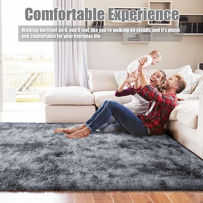 Shag Area Rug for Bedroom 4x6,Tie-Dyed Black Fluffy Area Rugs for Living Room,Soft Fuzzy Rug Non-Shedding Indoor Plush Carpet for Kids Bedroom Nursery Dorm Home Decor