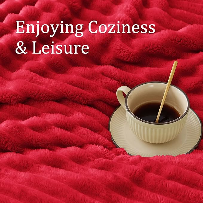 BEDELITE King Size Blanket for Bed, 300GSM Soft & Warm Fleece Blanket, Decorative and Giftable Striped Red Blankets for Women, Men, 108"x90"