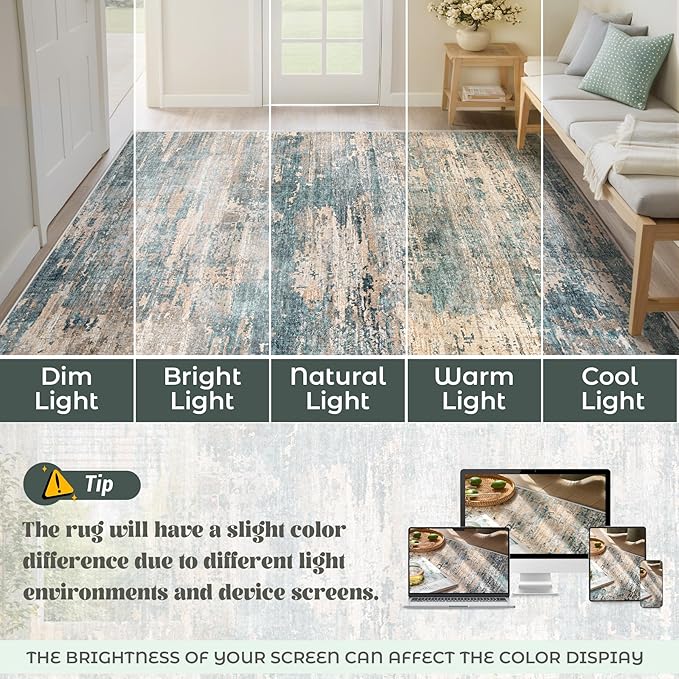 10x14 Area Rugs for Living Room, Washable Modern Abstract Large Area Rug Neutral Soft Non Slip Kids Rug Stain Resistant Indoor Carpet for Bedroom Dining Room Playroom Office(GreenBrown, 10'x14')
