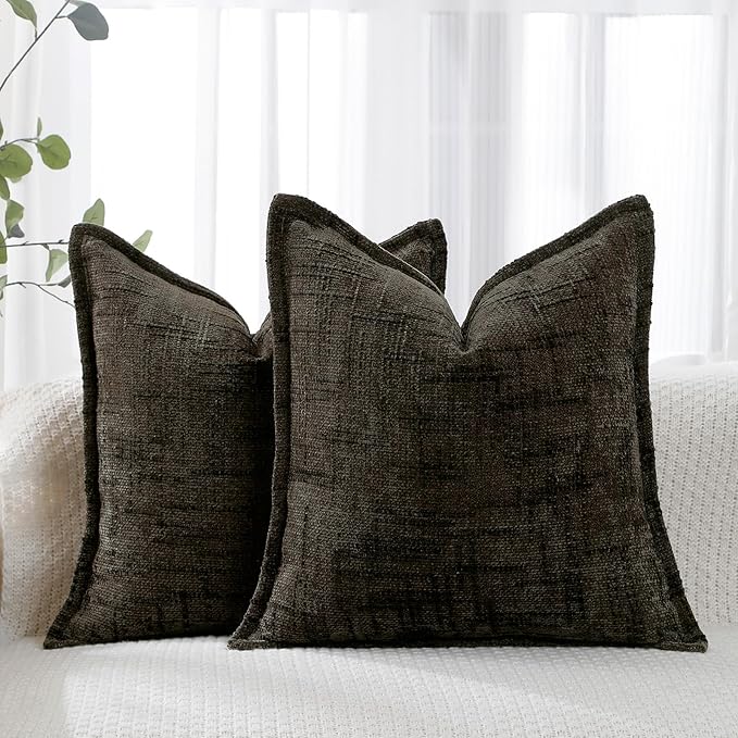 HPUK Fall Chenille Soft Throw Pillow Covers 18x18 Set of 2, Accent Cushion Covers for Living Room, Bedroom, Decorative Solid Color Pillow Covers for Couch, Sofa, Chair, Charcoal