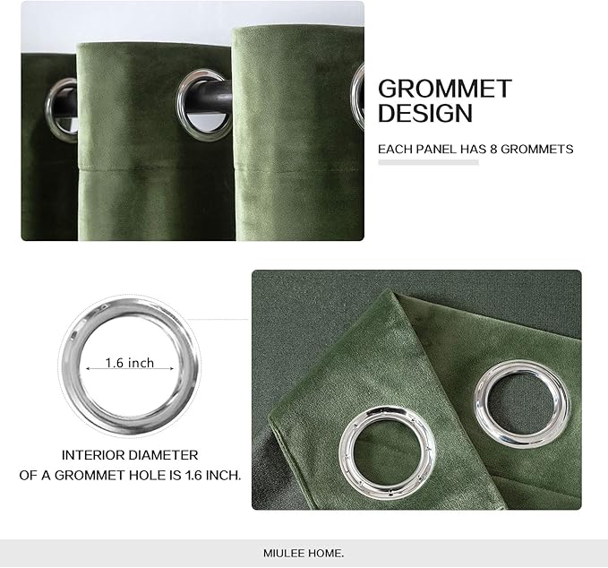 MIULEE Velvet Curtains Olive Green Elegant Grommet Curtains Thermal Insulated Soundproof Room Darkening Curtains/Drapes for Classical Living Room Bedroom Decor 52 x 102 Inch Set of 2