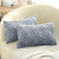 decorUhome Throw Pillow Covers 12x20 Inch Set of 2, Soft Plush Faux Wool Blue Grey Solid Couch Pillow Covers, Accent Farmhouse Neutral Rectangle Pillow Cases for Sofa Bed Living Room