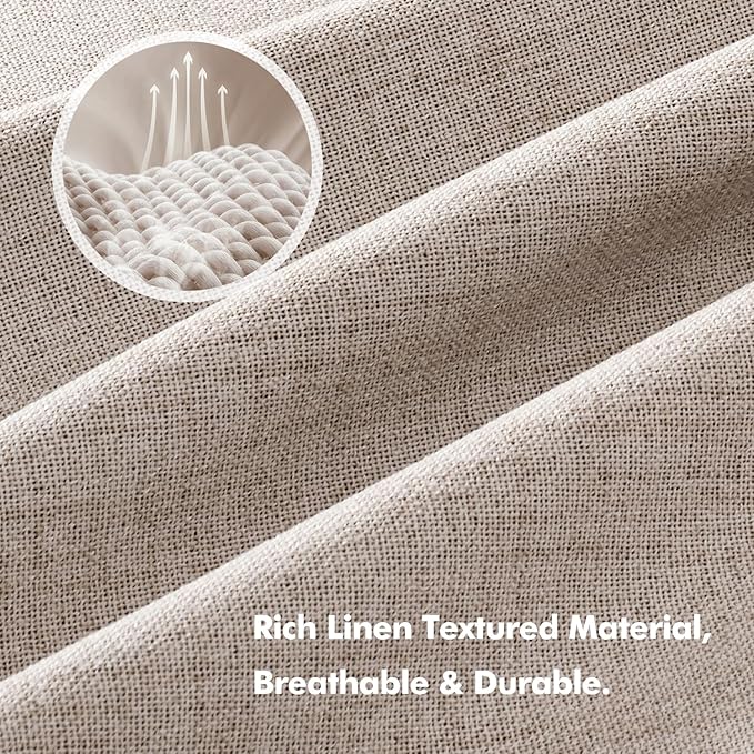 MIULEE 100% Blackout Linen Curtains for Bedroom, Khaki Solid Luxury Decor Thermal Insulation Room Darkening Drapes for Living Room Nursery Back Tab Rod Pocket 42 x 63 Inches, 2 Panels