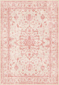 Area Rugs Round 4ft Washable Non-Slip, Floral Vintage Distress Print Pattern Medallion Carpet for Living Room Bedroom Dining Room, Pink Light Vintage Pink