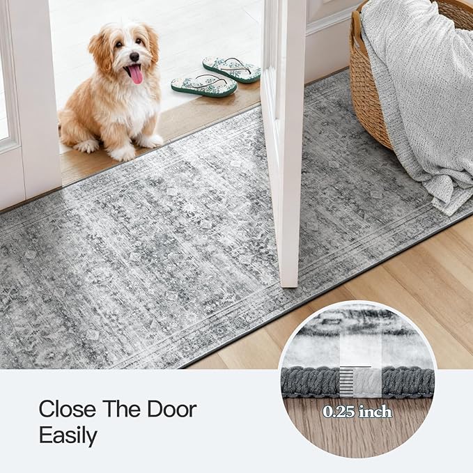 Lofus 2X 6 Area Rug for Hallways,Grey Washable Runner Rugs with Non Slip Rubber Backing, Low Pile Soft Carpet Runner for Kitchen Bathroom Bedroom Laundry