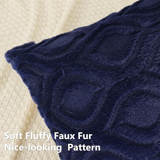 decorUhome Summer Throw Pillow Covers 12x20 Inch Set of 2, Soft Plush Faux Wool Navy Blue Solid Couch Pillow Covers, Accent Farmhouse Neutral Rectangle Pillow Cases for Sofa Bed Living Room