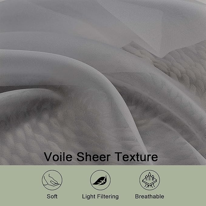 OWENIE Sheer Curtains 84 Inches Long 2 Panels Set, Sheer Grey Curtains for Living Room Bedroom 59 Inch Extra Wide, Modern Voile Filmy Rod Pocket Drapes, 2 Pcs, Each 59 W x 84L, Grey