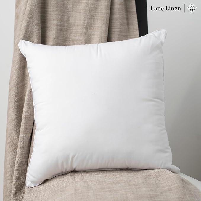 LANE LINEN Throw Pillow Inserts 18" x 18" - Set of 8 White Down Alternative Pillows for Bed, Sofa, and Couch - Fluffy Decorative Stuffer Pillow for Indoors