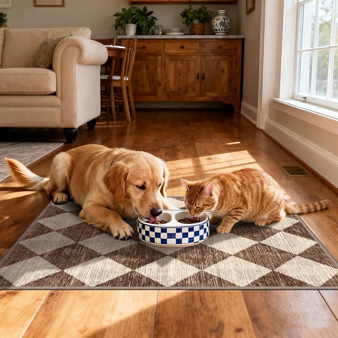 Front Door Rug - 2x3 Brown Beige Non-Slip Washable Doormat Indoor Outdoor Mat Outside Entrance Entry Rug Checkered Diamond Small Area Rugs for Entryway Bedroom Kitchen Front Porch Decor