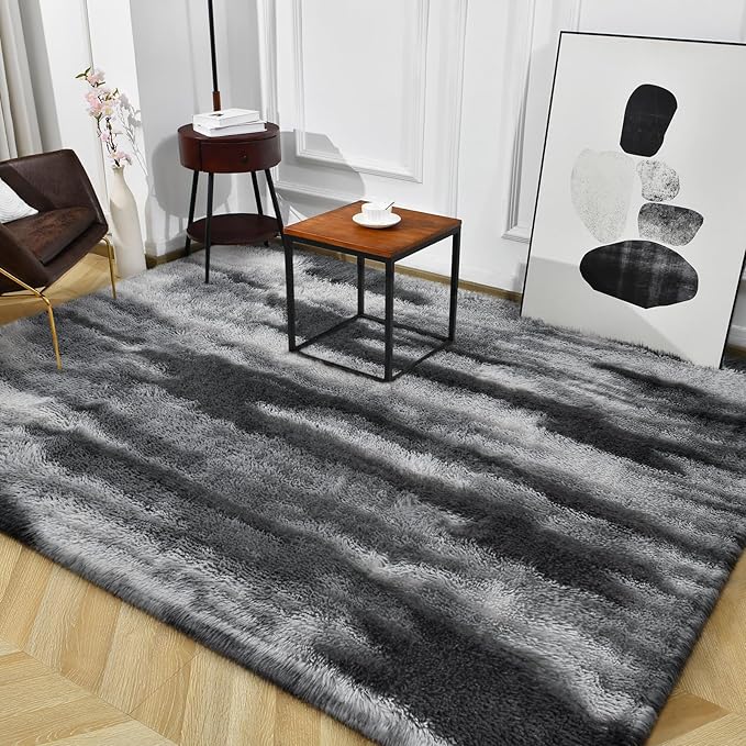 TWINNIS Super Soft Shaggy Rugs Fluffy Carpets, 5x8 Feet, Indoor Modern Plush Area Rugs for Living Room Bedroom Kids Room Nursery Home Decor, Upgrade Anti-Skid Rectangular Fuzzy Rug, Charcoal Grey