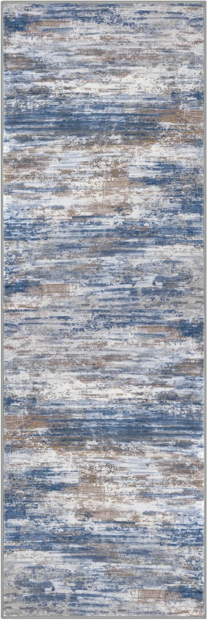 KOZYFLY Modern Abstract Runners for Hallways 2x6 Blue Rust Machine Washable Runner Rug for Entryway Non-Slip Kitchen Rug, Faux Wool Soft Low Pile Office Carpet for Dining Room, Bedroom, Bathroom