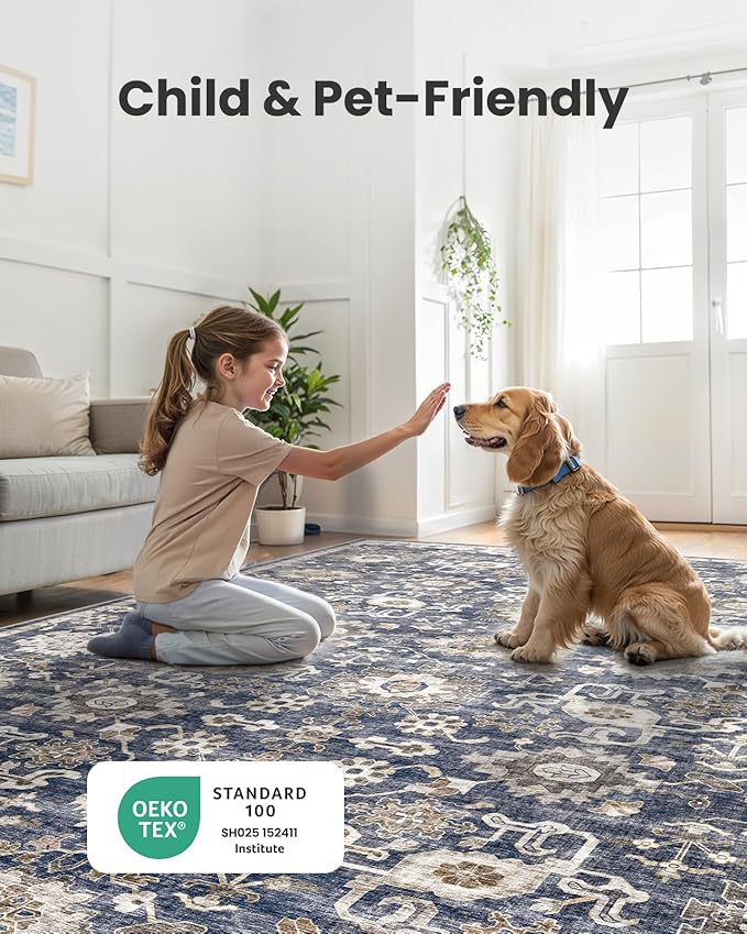 AMADA HOMEFURNISHING 2x6 Washable Runner Rug, Low-Profile Kitchen Rugs with Non-Slip Backing & Durable Edge Binding, Vintage Entryway Runner Rug for Bedroom & Hallway