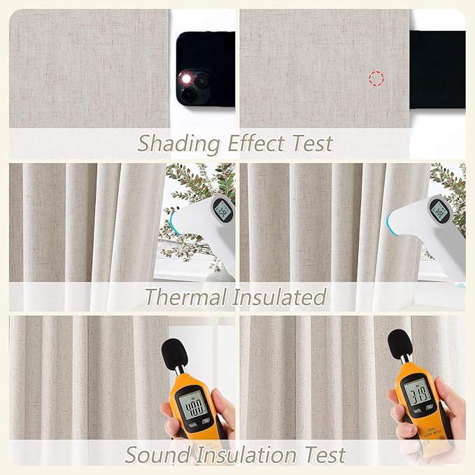 Guken 100% Blackout Curtains 84 Inch Length 2 Panels Set for Living Room Bedroom Back Tab Thermal Insulated Black Out Linen Drapes Room Darkening Window Curtains 84 Inches Long, Sand Beige