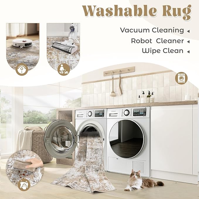 XLUEZ 6x9 Area Rugs for Living Room, Washable Modern Abstract Large Area Rug Neutral Soft Non Slip Kids Rug Stain Resistant Indoor Carpet for Bedroom Nursery Dining Room Playroom(Beige, 6'x9')