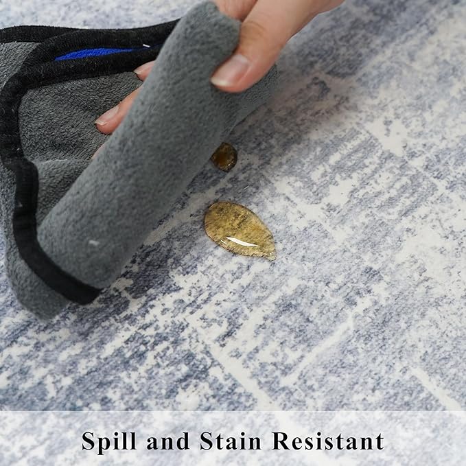 Abstract 3x10 Kitchen Rug Runners: Washable 10ft Hardwood Floor Mat Bathroom Living Room Bedroom Beside Mat Non-Slip Hallway Entry Area Rug Soft Indoor Farmhouse Carpet for Families(3x10,Blue/Ivory)