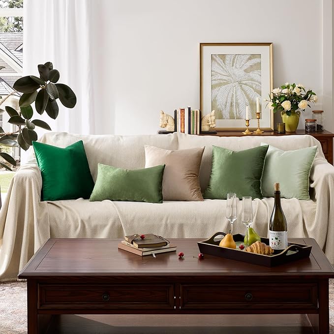 GIGIZAZA Pillow Covers 20x20 Velvet Decorative Pillows Sofa Couch Throw Pillow Covers Olive Green Pack of 2 Cushion Covers