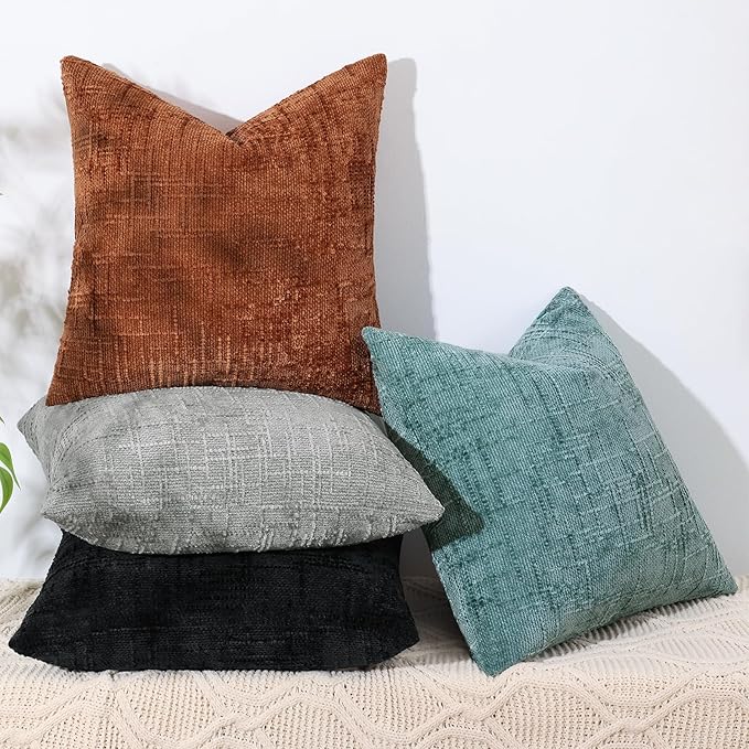 decorUhome Black Chenille Euro Sham Throw Pillow Covers 22x22 Set of 2 Textured Soft Cozy Slubby Couch Pillow Covers Modern Farmhouse Boho Decorative Pillow Cases for Bed Sofa Living Room
