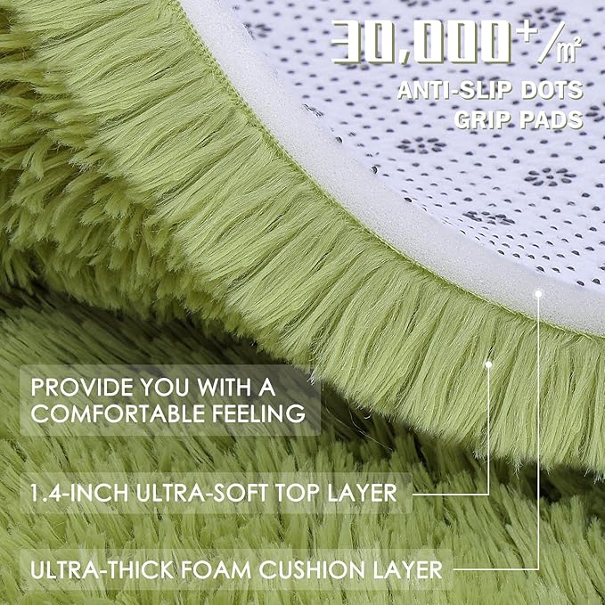 OLANLY 5x8 Machine Washable Large Area Rugs for Living Room, Bedroom, Soft Fluffy Shaggy Bedside Rug, Indoor Floor Carpet for Kids Girls and Boys, Dorms, Nursery, Home Decor Aesthetic, Grass Green