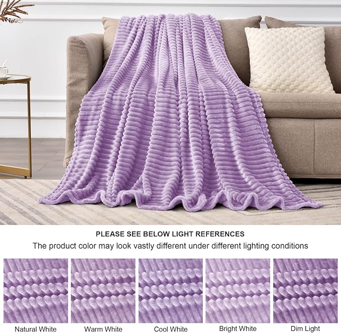 BEDELITE Throw Blanket for Couch, 3D Ribbed Jacquard Soft and Cozy Fleece Throw Blanket for Sofa and Chair, Fluffy Plush Lightweight Blankets for Bed, for Women, 50x60 inches