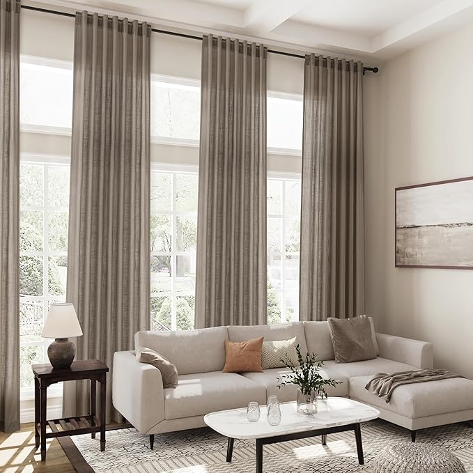 Extra Long Curtains 2 Panels 102 Inches Long for Living Room Dark Taupe Back Tab Rod Pocket Light Filtering Semi Sheer Drapes Cotton Linen Textured Window Curtain 102 Inch Length for Bedroom 9 FT