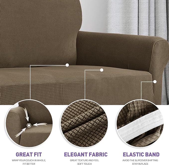 ZNSAYOTX Super Stretch Chair Slipcover Universal Sofa Chair Covers for Living Room Dogs Pet Furniture Protector Spandex Armchair Slipcovers with Anti Slip Foam Sticks (Brown, Chair)
