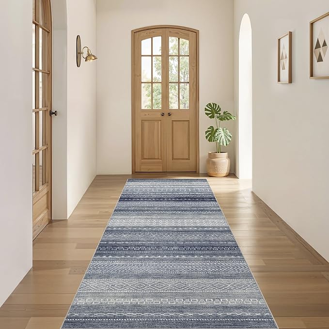 Nakagishi Area Rug Living Room Rugs: 2X6 Machine Washable Boho Large Neutral Farmhouse Stain Resistant Moroccan Indoor Floor Carpet for Bedroom Nursery Dorm Dining Room Home-Denim Blue
