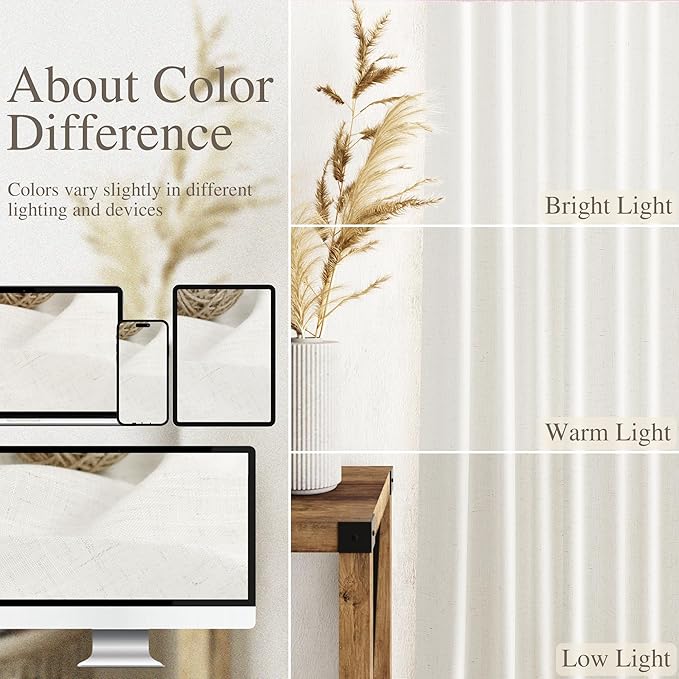 Nanspring Neutral Linen Curtains 90 Inches Long for Living Room Light Filtering Semi Sheer Curtain Coastal Modern Farmhouse Decor Drapes for Bedroom Office Back Tab and Rod Pocket 52x90, 2 Panels