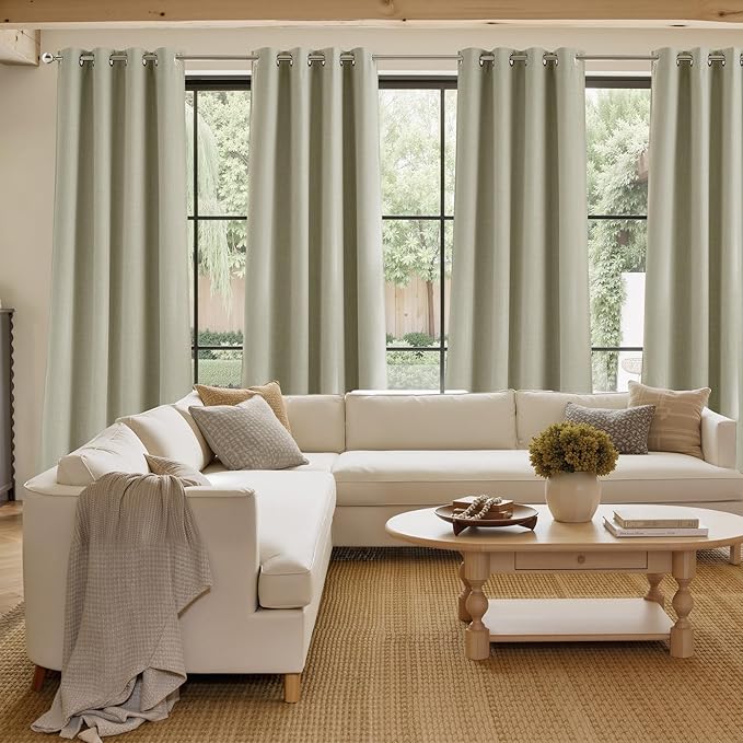 NICETOWN Beige Faux Linen Room Darkening Rod Pocket Curtains 63 inch Length, W42 x L63, Light Blocking Thermal Insulated Noise Reducing Drapes for Bedroom Living Room Farmhouse Decor, 2 Panels