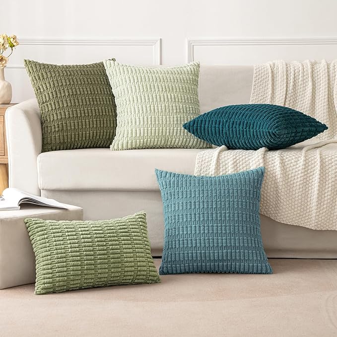 MIULEE Pack of 2 Corduroy Decorative Throw Pillow Covers 20x20 Inch Soft Boho Striped Pillow Covers Modern Farmhouse Home Decor for Summer Coastal Sofa Living Room Couch Bed Coastal Blue