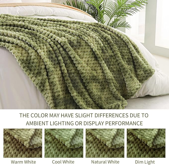 Exclusivo Mezcla Fleece Queen Blanket for Bed, Extra Large Fuzzy Tie-dye Olive Green Bed Blankets, Soft Cozy Plush Sofa Throws for All Seasons, 90x90 Inches