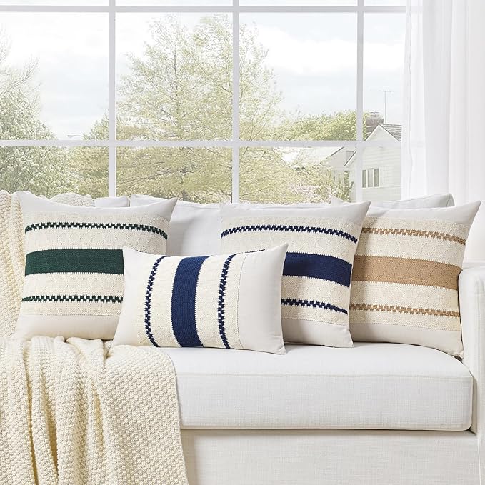 Fancy Homi Set of 1 Dark Green Boho Lumbar Decorative Throw Pillow Covers 12x20 Inch for Couch Bed Sofa Bedroom, Modern Farmhouse Vintage Forest Green Living Room Decor