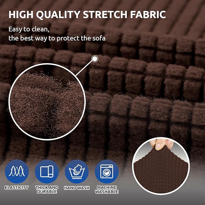 KEKUOU Stretch Sofa Cover Slipcover ，Couch Covers for 3 Cushion Couch Sofa pet Friendly (78"-94") Furniture Protector Sofa with Elastic Bottom for Kids,Dog, Jacquard Small Checked(Large,Chocolate)
