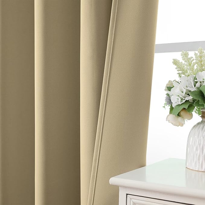 CUCRAF Beige Blackout Curtains 54 inch Length 2 Panels Set, Rod Pocket Room Darkening Drapes for Bedroom Living Room, Insulated Thermal Light Blocking Window Curtain (W52 x L54 Inch)