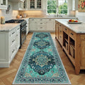Area Rugs 2'x7' Runner Rug Non Slip Washable for Kitchen Hallway Bedroom Beside Laundry Room Bathroom Rug, Floor Carpet, Teal Green Lake Blue Turquoise