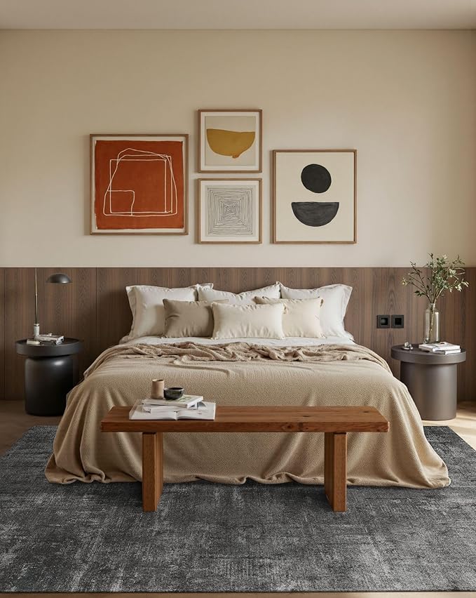 Latte&Fog 5x7 Area Rugs for Living Room Bedroom, Black Modern Abstract Neutral Washable Rug, Boho Non Slip Low Pile Carpet for Dining Room, Dorm, Classroom,College Dorm,Farmhouse and Kids Room - Black