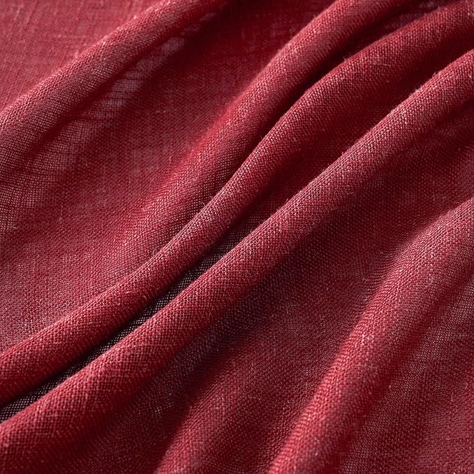 MIULEE Burgundy Red Kitchen Curtains 24 Inch Length 2 Panels, Soft Thick Linen Textured Semi Sheer Light Filtering Short Cafe Tier Curtains for Small Half Window Back Tab Rod Pocket Christmas Decor