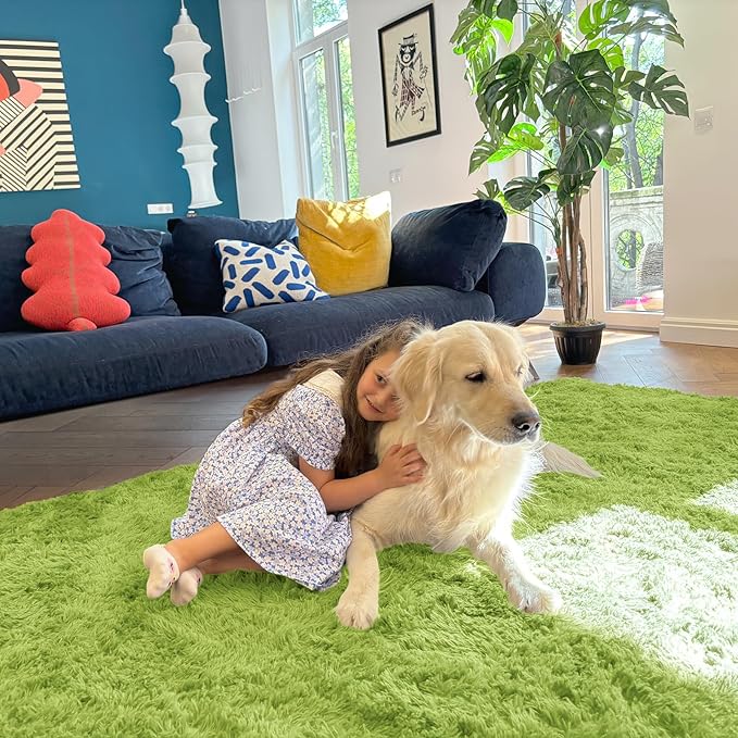 OLANLY 2x8 Machine Washable Runner Rugs for Hallway, Soft Fluffy Shaggy Bedside Rugs for Bedroom, Living Room, Indoor Floor Carpet for Kids Girls Boy, Nursery Rooms, Home Decor Aesthetic, Grass Green