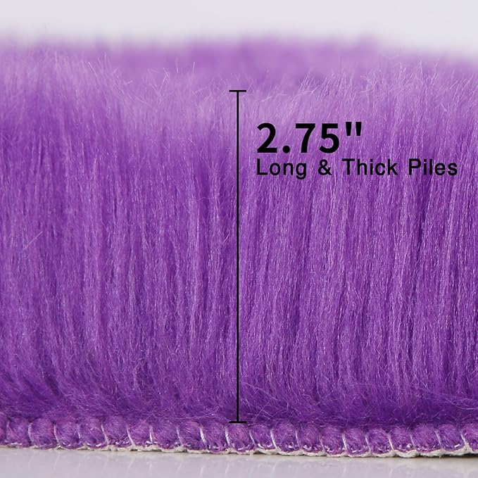 duduta Purple Faux Sheepskin Round Rug 4x4 ft, Fluffy Shag Fur Bedroom Nursery Kids Playroom Rug Dorm Decor Non Slip Washable
