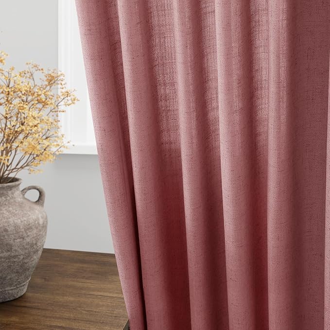 Canyon Rose Linen Curtains 102 Inches Long Rod Pocket Back Tab Drapes 2 Panels Set for Living Room Sheer Light Filtering Semi Sheer Dusty Rose Curtain 102 Length for Patio Sliding Glass Door 52x102