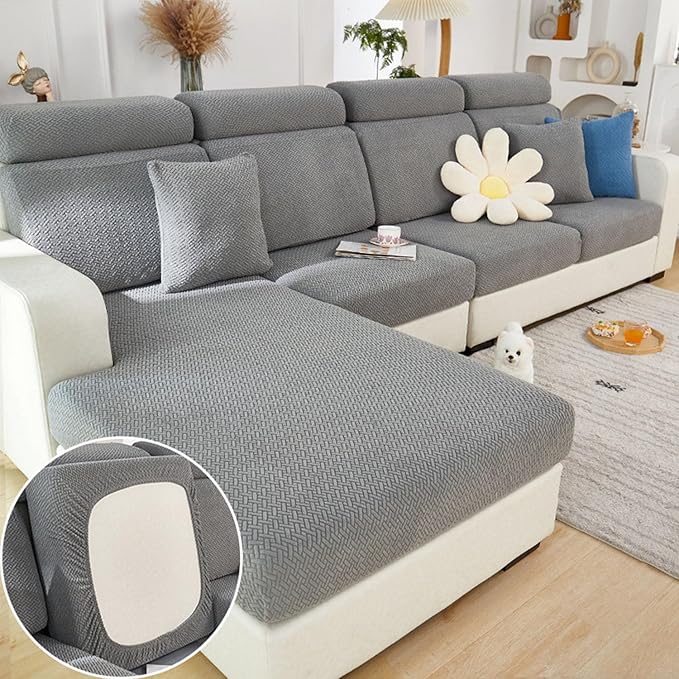 Couch Cushion Covers Sofa Covers Couch Covers for Sofa Pet Friendly Universal Sofa Covers Washable Stretch Slipcovers for Sectional Sofa (Texture Gray,Large Single Seat Cover)