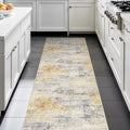 2x6 Washable Kitchen Runner Rug: Modern Abstract Runners for Hallway Soft Non Slip Rugs with Rubber Backing Low Pile Thin Floor Carpet for Entryway Bedroom Bathroom Bedside Indoor(Grey/Yellow,2x6)