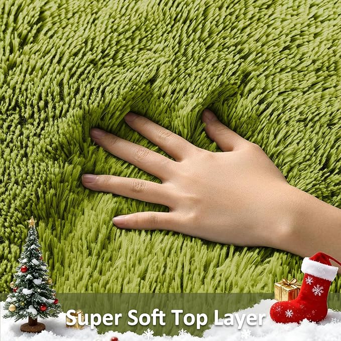 Ophanie Green Grass Area Rugs for Bedroom, 3x5 Shag Fluffy Carpet, Fuzzy Furry Plush Soft Cute Kids Baby Girls Shaggy Bedside Floor Rug for Teen Dorm Nursery Home Decor Aesthetic