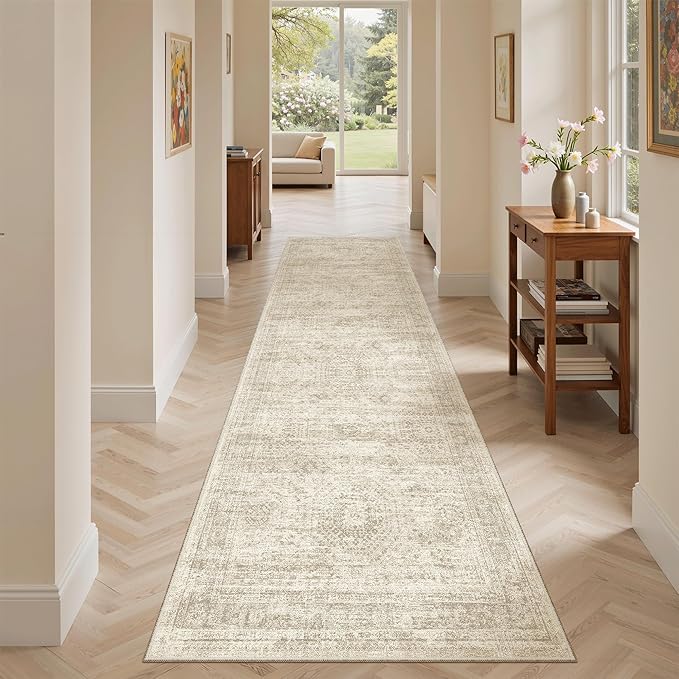 Runner Rug 2'x8' Washable Non-Slip Runner Rugs for Kitchen Bathroom Laundry Room Beige Vintage Floor Carpet Runners for Hallway Entryway