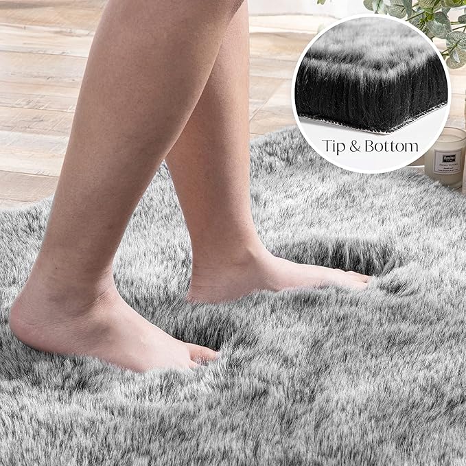 Ashler HOME DECO Soft Fox Faux Fur Chair Couch Cover Area Rug for Bedroom Floor Sofa Living Room Black White Rectangle 2 x 3 Feet