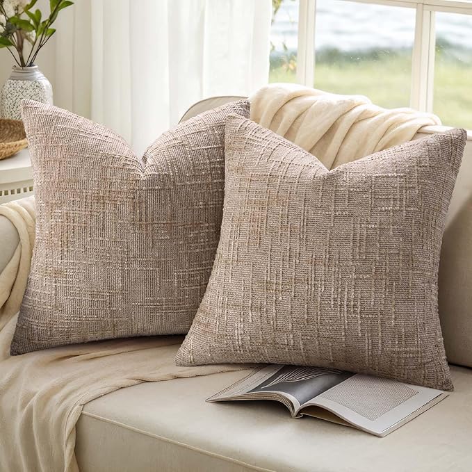 decorUhome Oatmeal Chenille Euro Sham Throw Pillow Covers 26x26 Set of 2 Textured Soft Cozy Slubby Couch Pillow Covers Modern Farmhouse Boho Decorative Pillow Cases for Bed Sofa Living Room