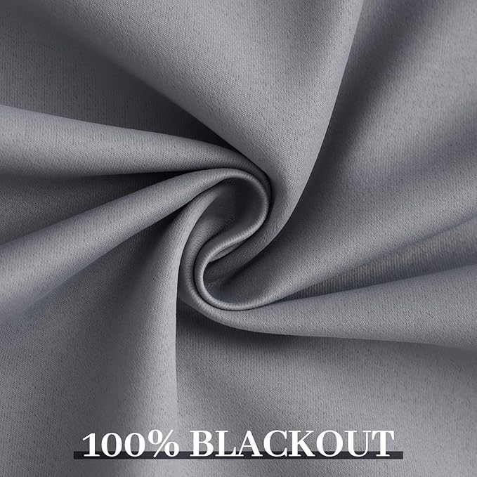 Yakamok Grey Room Darkening 100% Blackout Curtains Grommet Window Treatments with 2 Thick Layers-Gray Thermal Insulated Drapes Set of 2 Panels for Bedroom Living Room 52 Inches by 63 Inches Length